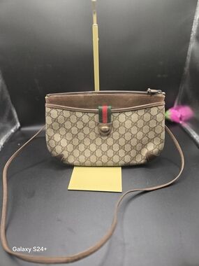 Gucci Brown Monogram Crossbody Bag with Web Stripe